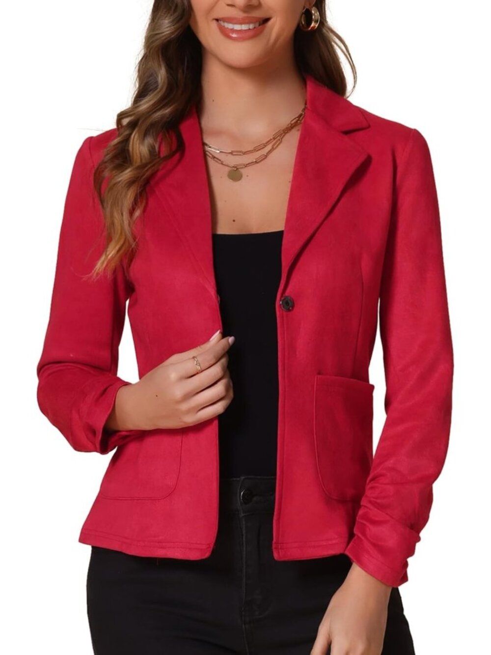 Chic Faux Suede Blazer for Women | Long Sleeve Lapel Work Office Jacket